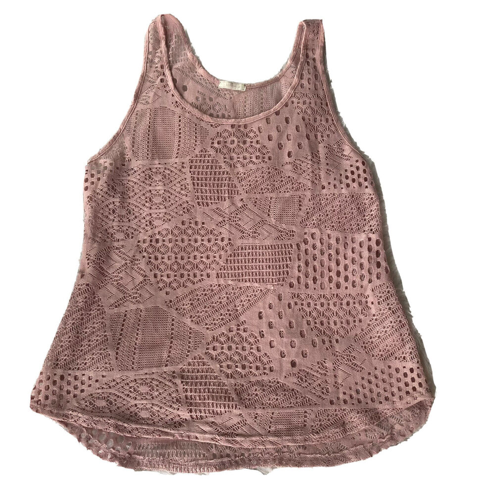 Nicolette Tank Top Size L Sheer Knit Pink Blouse Mauve Casual Teens Work Womens